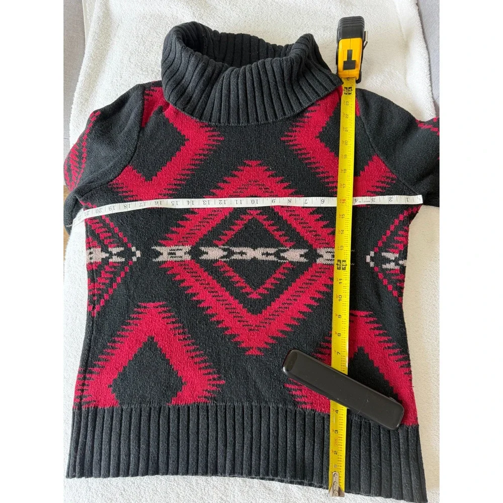Vintage Ralph Lauren Southwestern Aztec Turtleneck Sweater red black Mens L